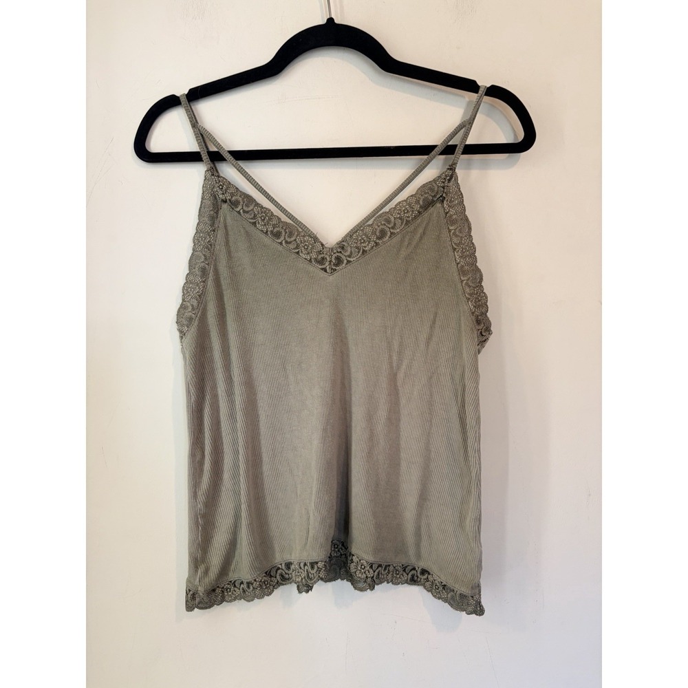 American Eagle Soft & Sexy Rib Tank S Green Lace Trim Camisole Strappy